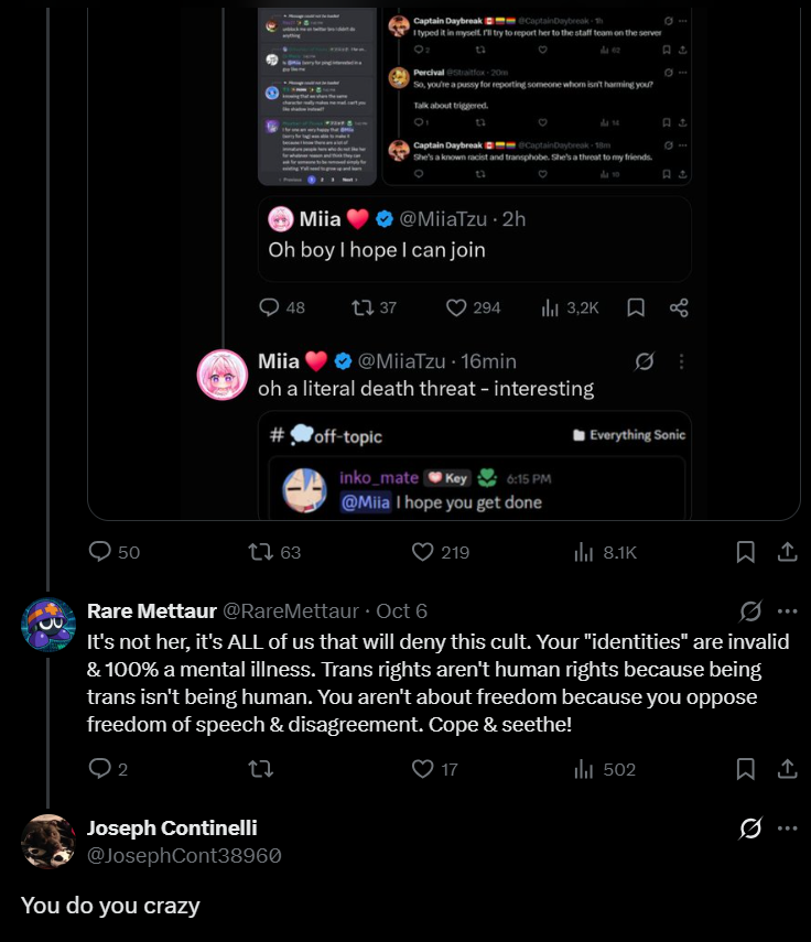 RareMettaur's tweet photo. @JosephCont38960 @darlingstrawbie I was wondering what seemed so familiar about you &amp; then I remembered you had an issue with me beforehand for stating undeniable facts so of course you'd have a problem with what being said here. 😆🤣 https://t.co/reL7WXIDiN