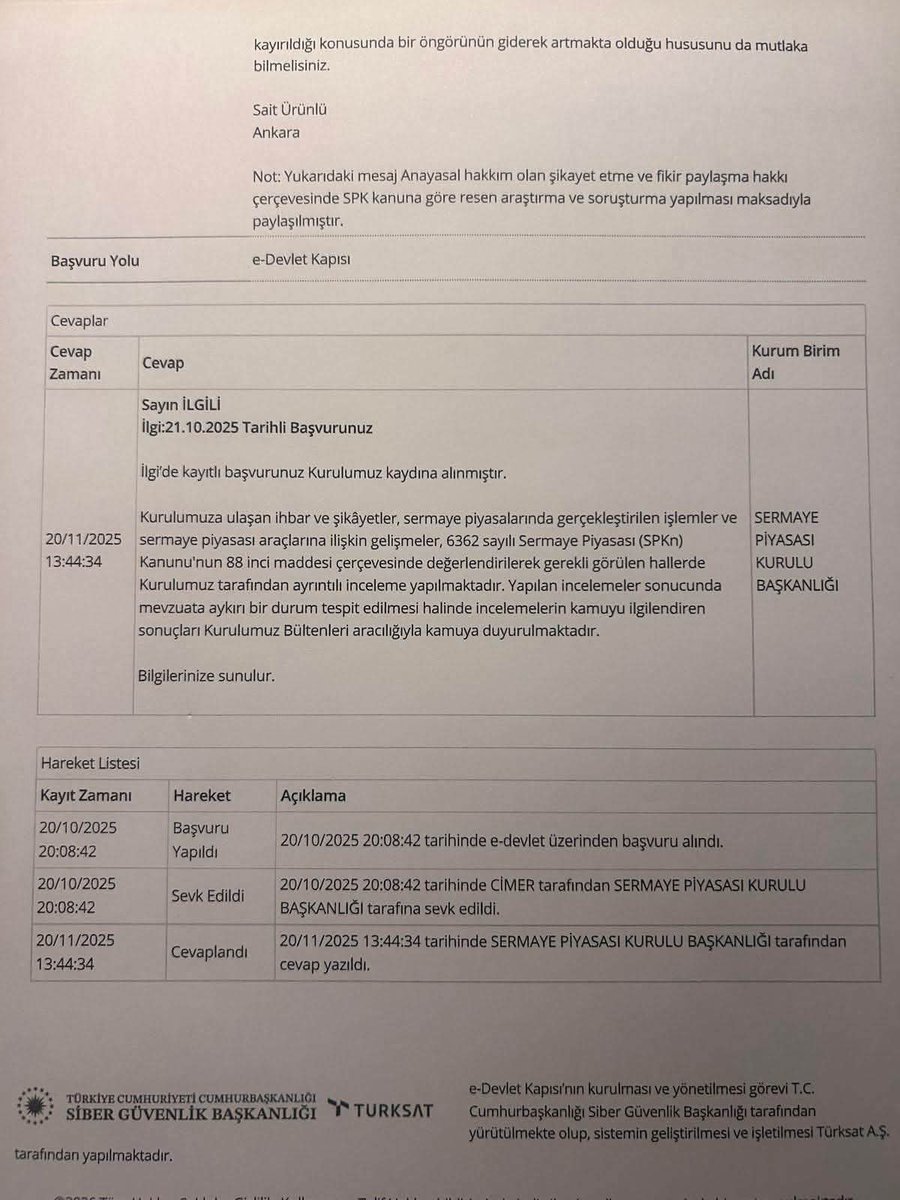 ahmetcan_av's tweet photo. Tüm bu şikayetlere rağmen gerekli tedbirleri almayan SPK’nın hizmet kusuru işlediğinin açık kanıtı. Tarihe dikkat 20.10.2025 ! https://t.co/C7hByEpKS9