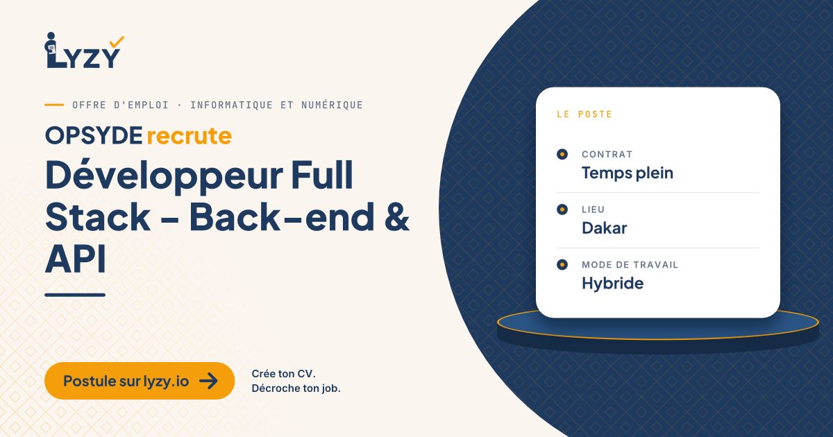 Lyzy_io's tweet photo. OPSYDE recrute un Développeur Full Stack (back-end et API) à Dakar.
https://t.co/qpU8ZeYpTw #Emploi https://t.co/jsP3HS4Ivv