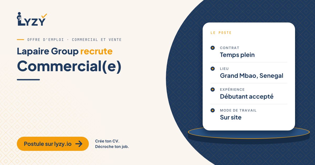 Lyzy_io's tweet photo. Tu cherches un poste de Commercial(e) ? Lapaire Group recrute à Grand Mbao, débutants acceptés.
👉 Postule sur Lyzy : https://t.co/B7IQPpUu2z
#Emploi #EmploiSenegal https://t.co/u7YuG83lEK