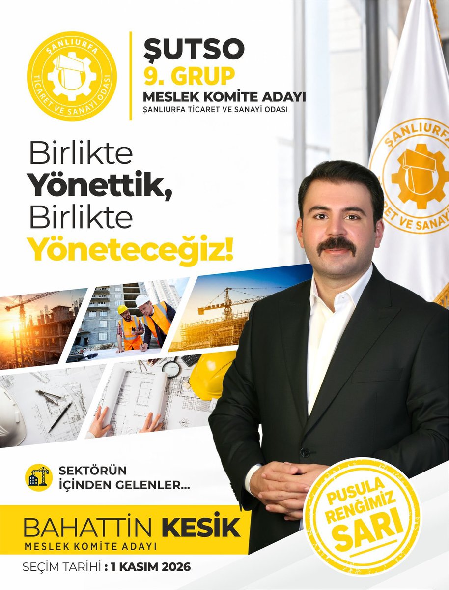 MemetSanel's tweet photo. SUTSO 9. Grup’tan Güçlü Mesaj: “Birlikte Yönettik, Birlikte Yöneteceğiz!”

Şanlıurfa Ticaret ve Sanayi Odası (ŞUTSO) 9. Grup Meslek Komite Adayı Bahattin Kesik, 1 Kasım 2026 tarihinde gerçekleştirilecek ŞUTSO seçimleri öncesinde birlik, beraberlik ve sektörün içinden gelen güçlü temsil vurgusuyla çalışmalarını sürdürüyor.

“Sektörün içinden gelenler” anlayışıyla yola çıkan Bahattin Kesik, meslek grubunun sorunlarını yakından bilen, esnaf ve iş dünyasının beklentilerine hâkim bir anlayışla hareket edeceklerini belirtiyor.

Kesik’in seçim mesajında öne çıkan “Birlikte yönettik, birlikte yöneteceğiz!” sloganı; ortak akıl, güçlü temsil ve sektörün geleceğine birlikte yön verme hedefini ortaya koyuyor.

9. Grup Meslek Komite Adayı Bahattin Kesik, 1 Kasım’da yapılacak seçimlerde meslek grubundaki üyelerden destek isteyerek, Şanlıurfa iş dünyasının daha güçlü ve etkin şekilde temsil edilmesi için çalışacaklarını ifade ediyor.

📅 Seçim Tarihi: 1 Kasım 2026
SUTSO 9. Grup Meslek Komite Adayı: Bahattin Kesik
“Birlikte Yönettik, Birlikte Yöneteceğiz!”
@bahattinkesikk @mdoganyetim @TayyarYetim @emin_yetim @ayetim03 @resityildiz063 @NebiByrm @komiteleri @mehmetyetim63 @avfurkanboz 
#MessiAdiós #SONDAK��KA #Urfa