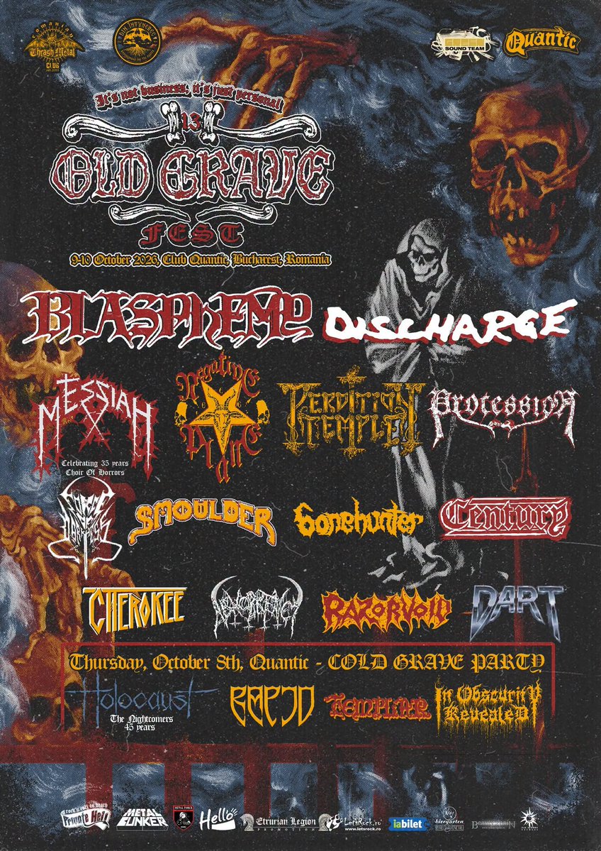 Metal_Centre's tweet photo. Old Grave Fest 13: Blasphemy, Discharge, Negative Plane, Messiah and more
#OldGraveFest #Blasphemy #Discharge #Messiah #NegativePlane #PerditionTemple #Procession #ForceOfDarkness #Smoulder #Bonehunter #Cherokee #Century #Abhorrency #Razorvoid #Dart #Holocaust #Rapid #MetalCentre https://t.co/FXPmm27VIH