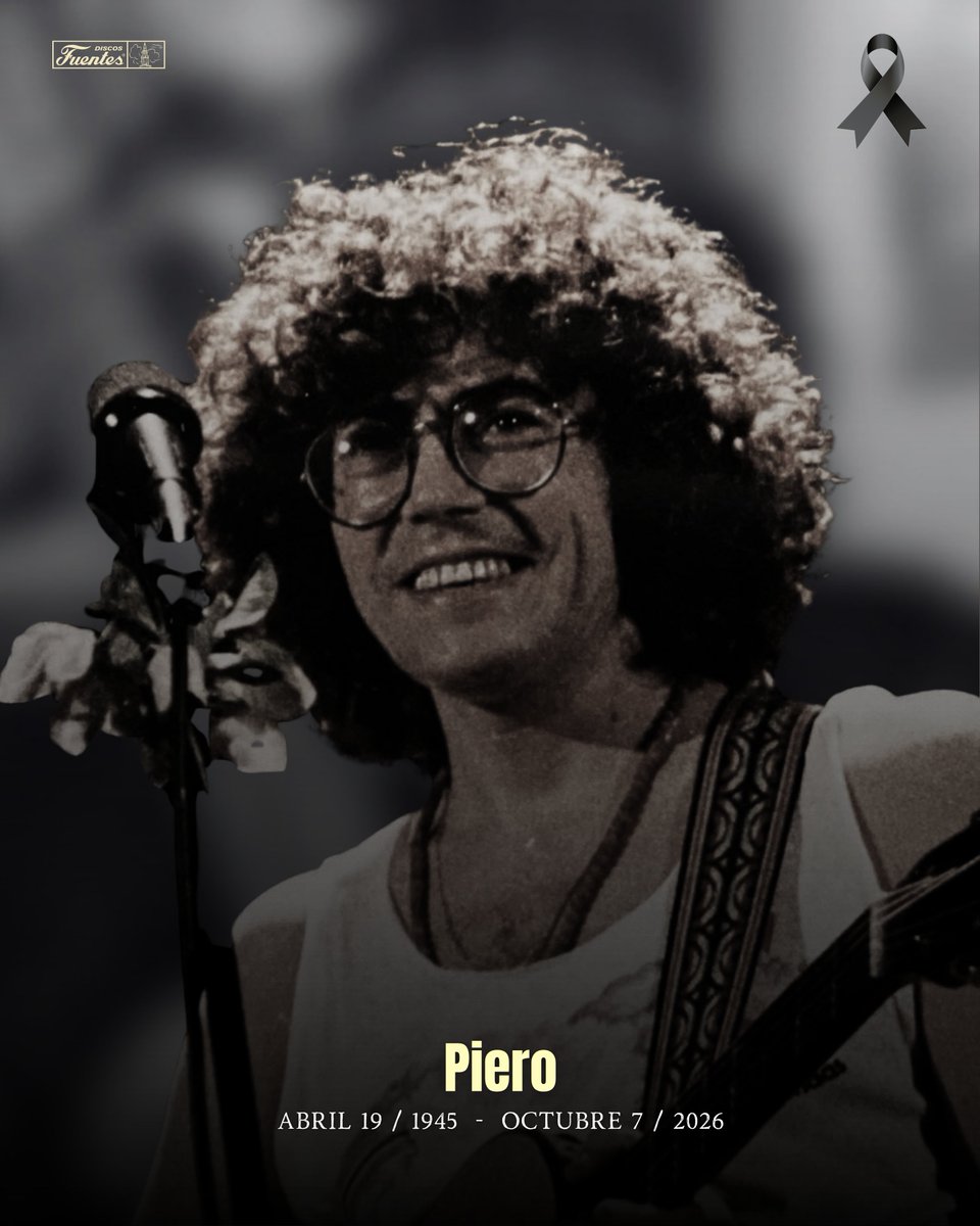DiscosFuentes's tweet photo. Hoy recibimos la tarde con una noticia muy triste: se apaga una de las voces más sentidas, queridas e inolvidables de nuestra América Latina.

​Confirmar la partida de Piero Antonio Franco De Benedictis (PIERO) nos llena de nostalgia. Su legado cruzó fronteras y marcó la vida de generaciones enteras con letras que se quedaron grabadas para siempre en el corazón de nuestra gente.

​Desde la familia de Discos Fuentes lamentamos profundamente su fallecimiento. Le enviamos un abrazo fraterno y nuestras más sinceras condolencias a su familia, a sus seres queridos y a cada seguidor que hoy lo recuerda con el alma y con su música.

​Buen viaje, maestro Piero. Su voz nos acompañará por siempre. 🕊️