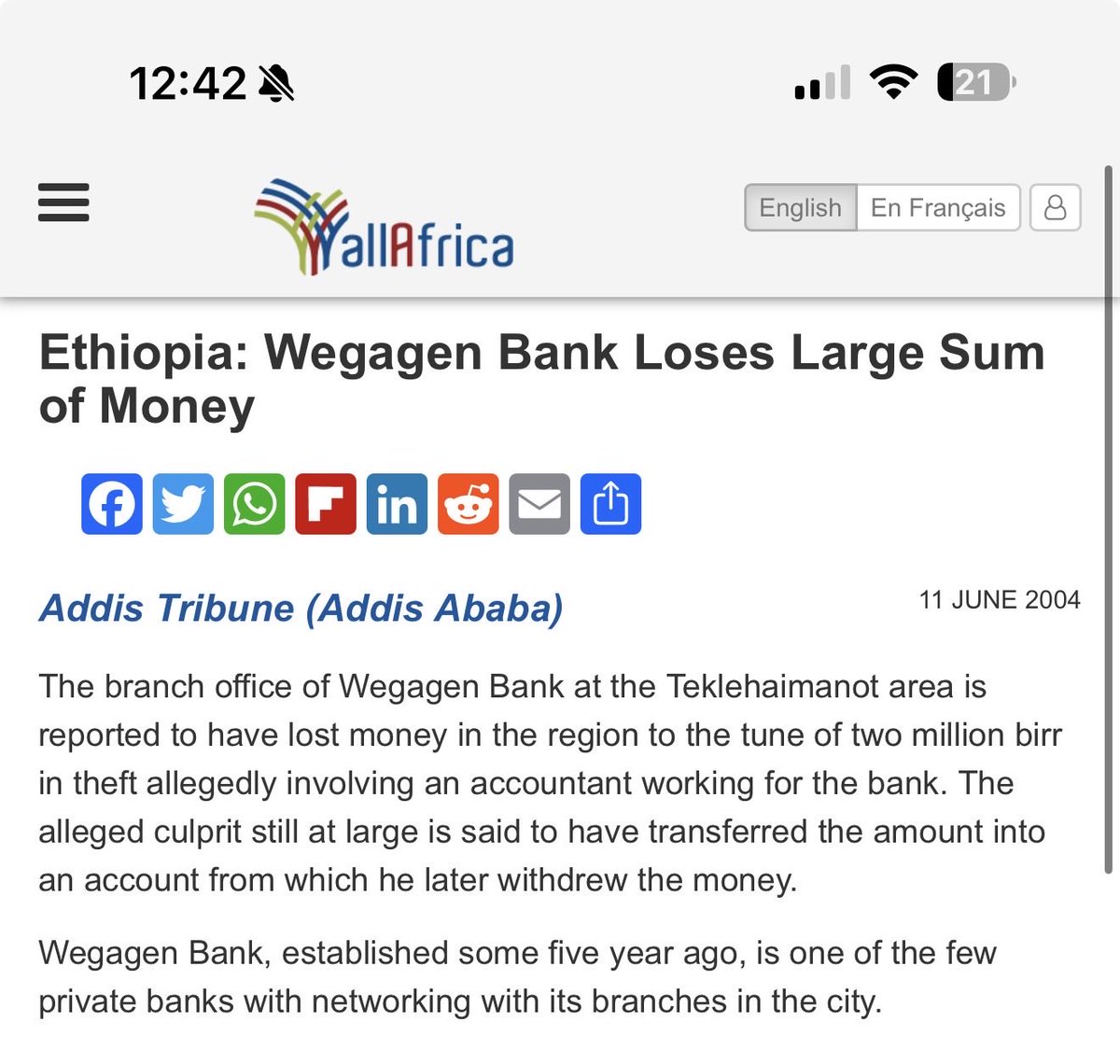 Dedebit67's tweet photo. Meet Habtish Girum Challa. Born in Dilla Sidamo. He spent four years working at Wegagen Bank, until 2004. He was fired for stealing 15 million ETB with his colleagues. https://t.co/WValXfYXZS
