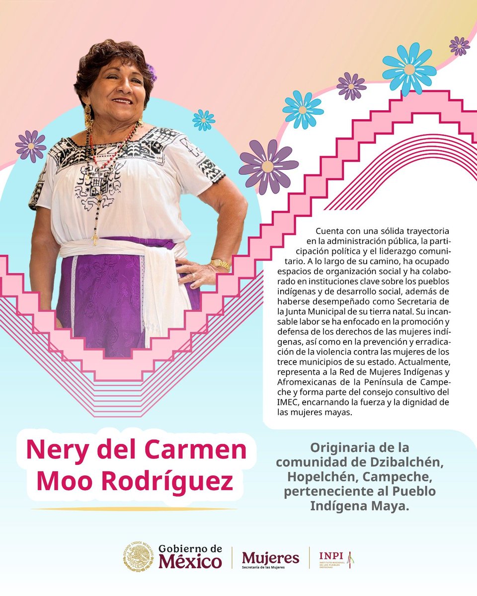 INPImx's tweet photo. ¡Felicitaciones a las ganadoras de la 5ª Edición del Premio Nacional a la Promoción de los Derechos de las Mujeres Indígenas: Martha Sánchez Néstor!

Conoce la trayectoria de estas 20 mujeres indígenas cuyo trabajo, liderazgo y compromiso contribuyen a la defensa y promoción de los derechos de las mujeres, al fortalecimiento de sus comunidades y a la construcción de caminos hacia la justicia, la igualdad, la libre determinación y una vida digna.

Desde distintos territorios y ámbitos de acción, sus voces y experiencias dejan huella e inspiran a nuevas generaciones.
