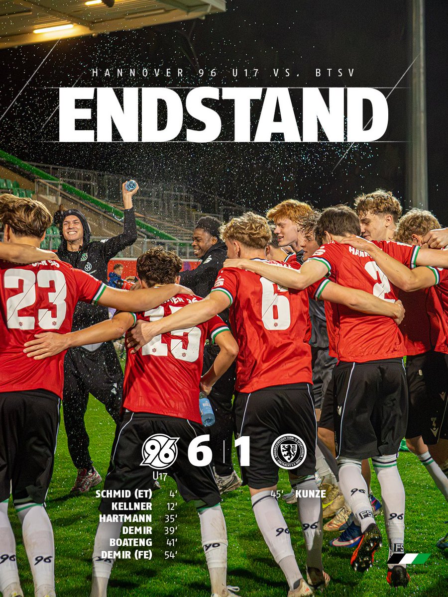 96Akademie's tweet photo. Unsere U17 ist Derbysieger!

#H96 #Hannover96 #NiemalsAllein ⚫️⚪️💚 https://t.co/mmfNRBmTFS
