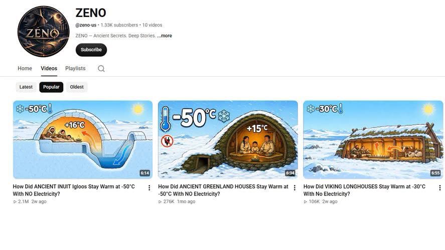 SojAutomation's tweet photo. This is how you find a winning YouTube format.

1.3K subs. Only 10 videos.

But the channel has videos hitting 2.1M+ views.

The formula is simple:

Ancient history + extreme conditions + curiosity.

“$-50°C how did they survive?”

Simple idea. Insane curiosity. https://t.co/sS1sJXxm76