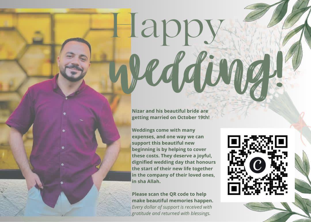 nizar_almasre's tweet photo. My wedding is only 12 days away, friends! We need your support. We need $1500 to complete the wedding arrangements and venue🙏🫂
https://t.co/DskxZBVBrN
https://t.co/edNs8s53KL https://t.co/uDshbQgSSu