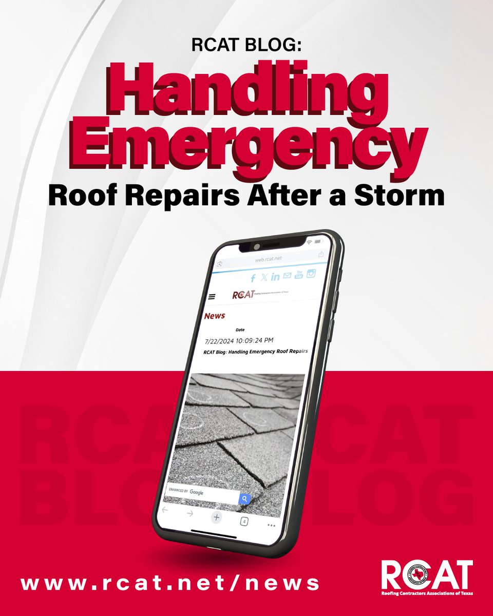 RCAT_tx's tweet photo. Handling Emergency Roof Repairs After a Storm ⛈️
Be prepared, read now: https://t.co/74laIcm3YF
#RCAT #SafeRoofsOverTexas #RoofingContractors #Texas #StormDamage #RoofDamage #StormSeason #HailDamage #WindDamage #RoofRepairs #RoofingContractor #AfterTheStorm https://t.co/DBsOJgV0v2