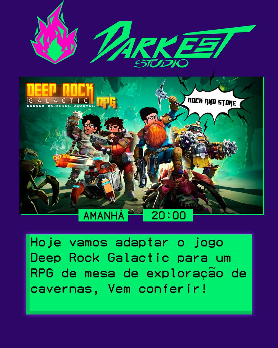 Darkest_Studio's tweet photo. Amanhã vamos adaptar um dos jogos que nos mais jogamos nos ultimos meses!!
DEEP ROCK GALACTIC!!

AMANHÃ ÀS 20:00 https://t.co/7Yjzwg1tXE