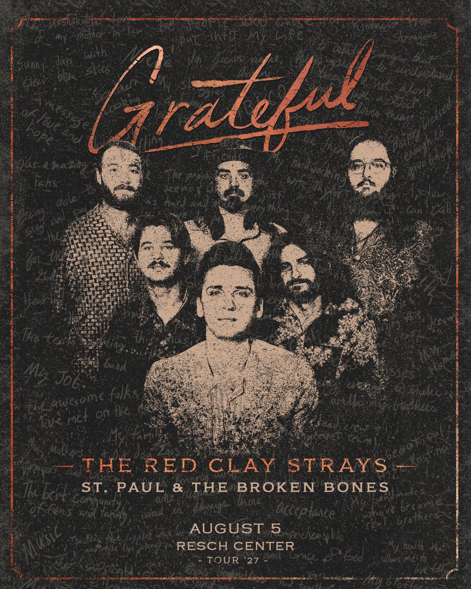 reschcomplex's tweet photo. The Red Clay Strays Grateful Tour is coming to the Resch Center on August 5, 2027. Get your tickets now. See you there!
🎟️: https://t.co/4lSUFpPblS https://t.co/LtGIfnBgQ2