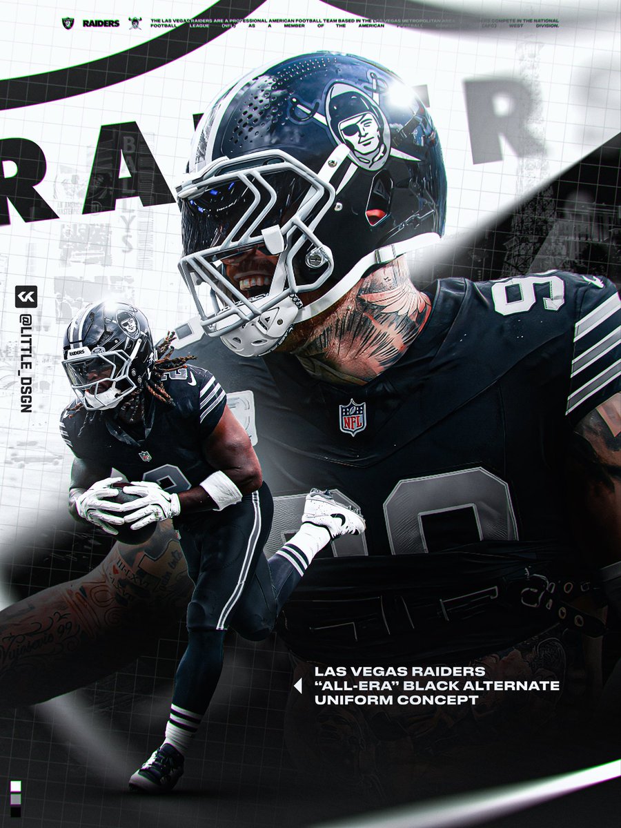 little_dsgn's tweet photo. . @Raiders Black alternate “All-Era” uniform concept.
.
.
#RaiderNation https://t.co/jPtaNTGWfe
