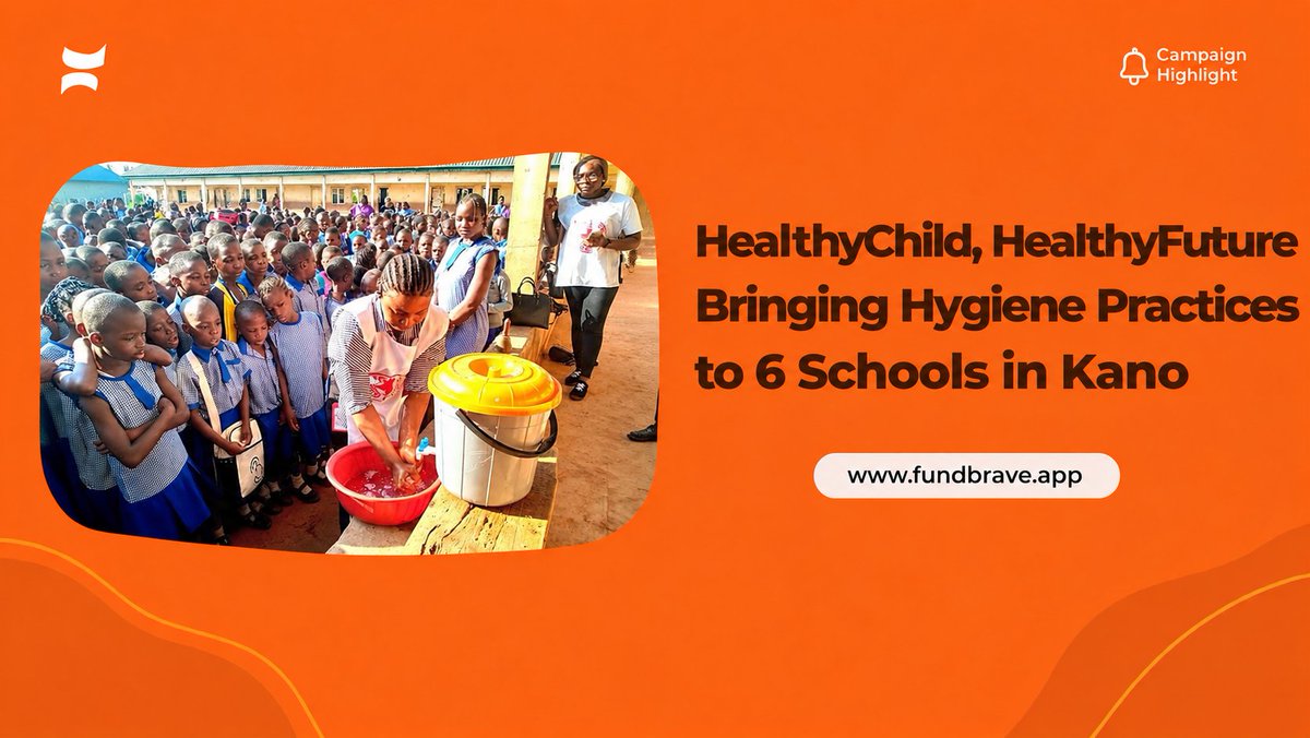 FundBrave's tweet photo. For many children in Kano, staying healthy can come down to something as simple as knowing how to wash their hands properly, use a toilet safely, or keep their surroundings clean.

But when hygiene education and basic WASH facilities are lacking, preventable illnesses like diarrhoea, cholera and typhoid can spread quickly, especially during the rainy season.

HealthyChild, HealthyFuture is taking hygiene education directly into schools...👇
