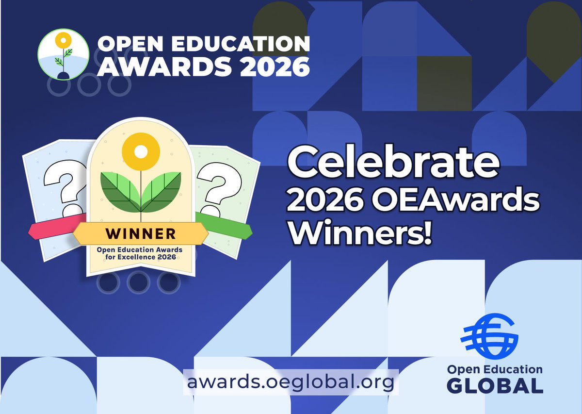 OpenEdGlobal's tweet photo. Starting now: celebrating the 2026 Open Education Awards for Excellence recipients at #OEGlobal26. 🏆

https://t.co/zT5OKa2534
#OEAwards #OpenEducation #OER https://t.co/pXCIrU2xiK