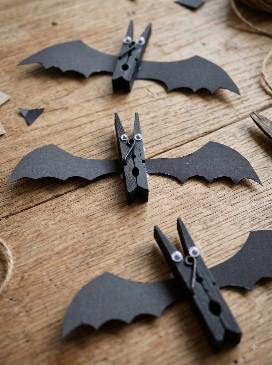 yvan_theriault's tweet photo. Des épingles à linge noires et des ailes de papier simples se transforment en petits chauves-souris effrayants en quelques minutes 🦇✨ 

Un bricolage d'Halloween ridiculement facile à essayer ! https://t.co/KIUKxq8MII