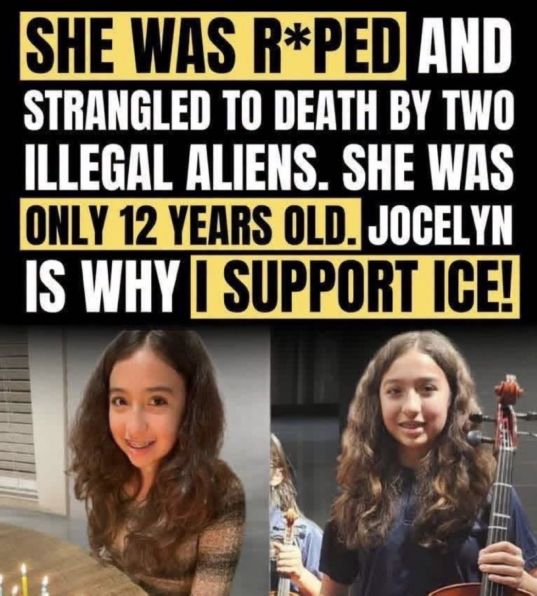 LucilleGall75's tweet photo. @mjfree Where is the outrage for Jocelyn? She was only 12. This is what your vote has brought to the American people. Her blood is on your hands. https://t.co/AYd4WgB4nE