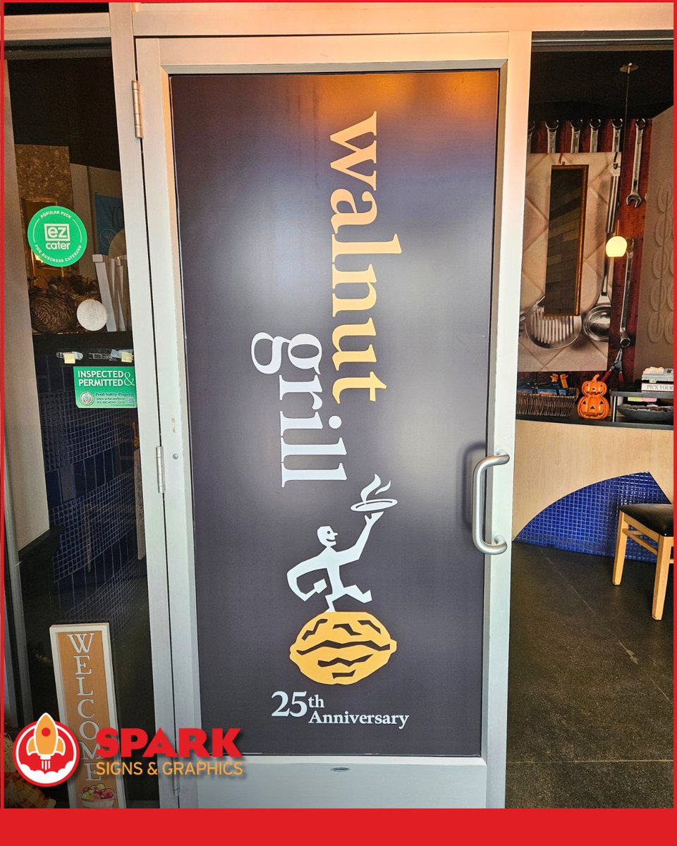 SparkSigns's tweet photo. Happy 25th, Walnut Grill! ๐
Weโve been proud to work with their team over the years, and we helped mark this milestone with custom anniversary door graphics featuring their classic logo.
Hereโs to the next 25!
#WalnutGrill #Pittsburgh https://t.co/7TR1zZxHNc