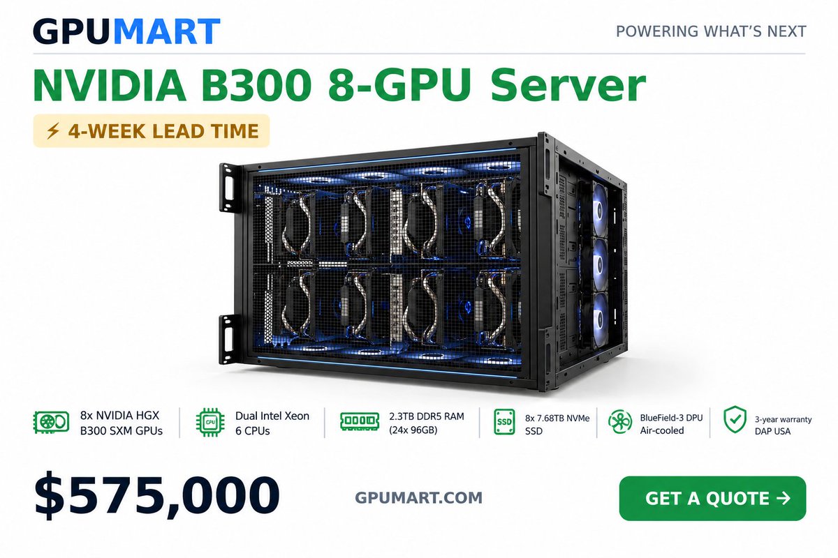 gpujack's tweet photo. for those of you who want a B300 in 4 weeks, but don't want to play SMC Gold SKU roulette. https://t.co/Y9br8QfHlm