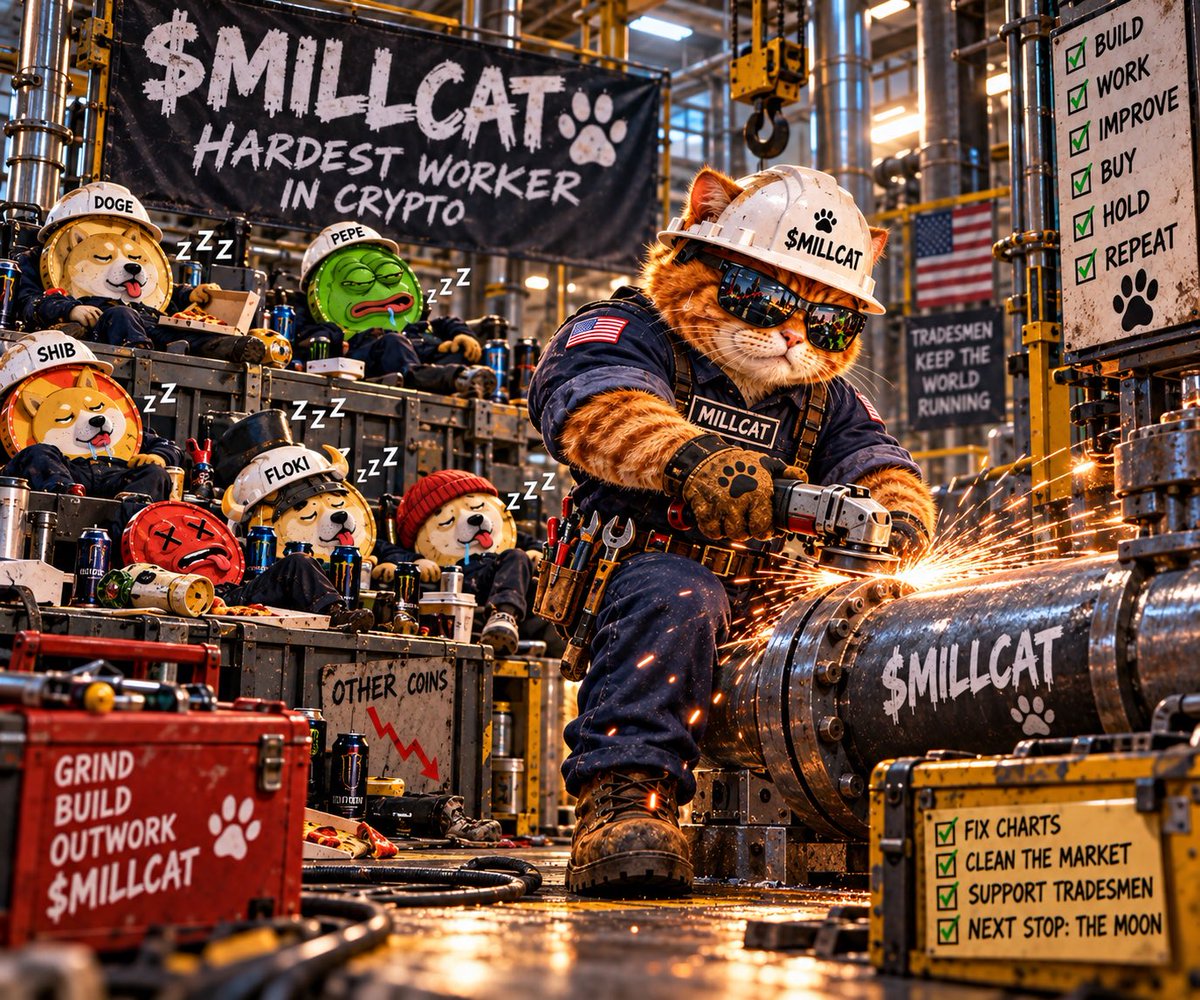 Llarpp's tweet photo. Another day on the clock. 🛠️🐾

While the other coins are sleeping, $MILLCAT is still putting in OT. Every shift, every grind, every new member gets us one step closer to launch.

Clock in. Work hard. Build the community. 🚀

The hardest worker in crypto is coming.
$MILLCAT 🐱🔧

#memecoin #crypto