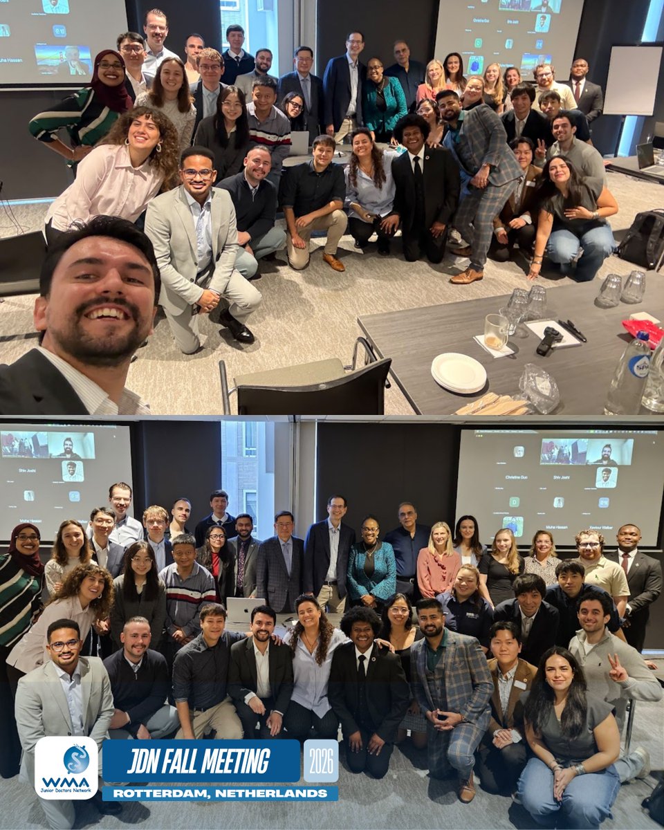 WMAJDN's tweet photo. 🌍 WMA-JDN Fall Meeting 2026 brought junior doctors together in Rotterdam, 5–6 October, for collaboration, country perspectives, and discussions on health workforce equity.

Congratulations to the 2026–2027 elected representatives! 🎉

#WMAJDN #JDN2026 https://t.co/Ru5GxalbZp