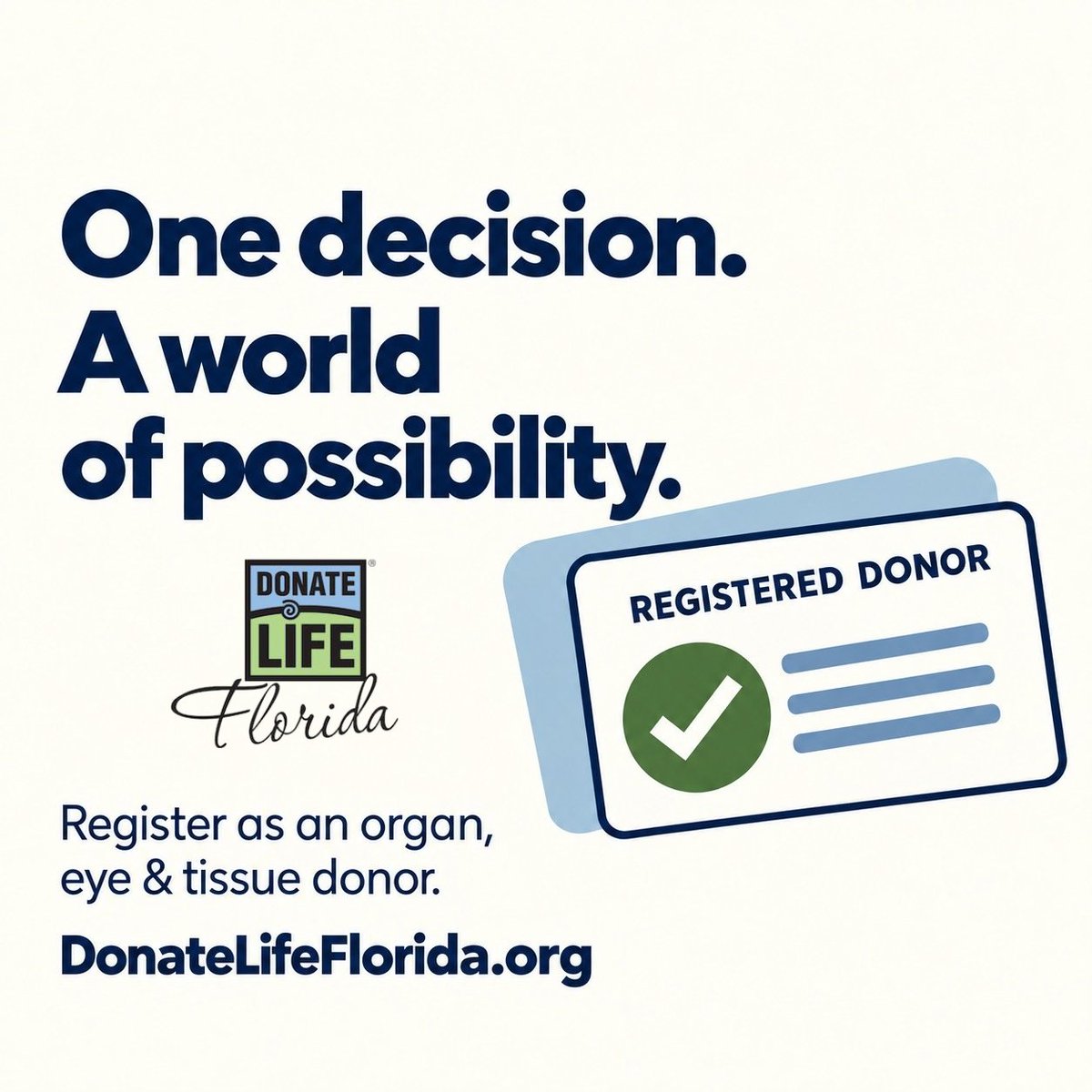 DonateLifeFL's tweet photo. Your “yes” could mean more tomorrows for someone else. 💙 Register as an organ, eye and tissue donor at https://t.co/D4tjLccNyS. https://t.co/YmD372YtFn