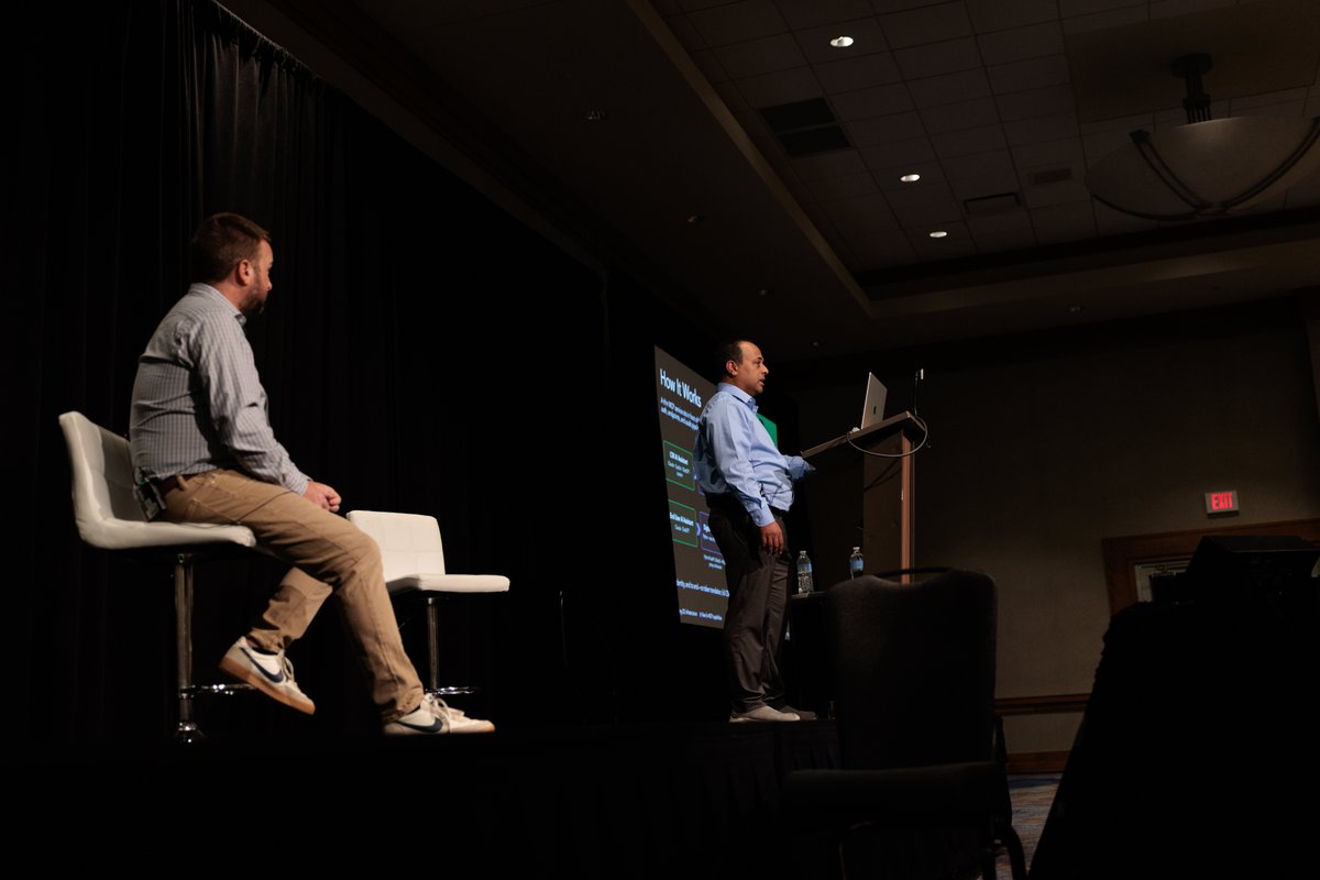 Q2_Software's tweet photo. On day one of #DevDays26, Aneesh Chandy and Ryan Hollister previewed Backoffice MCP, an MCP server that exposes Caliper functionality so agents can call it directly, starting with customer lookup and search. 🔍

#Q2DevDays #BackofficeMCP https://t.co/DbQagENVqR