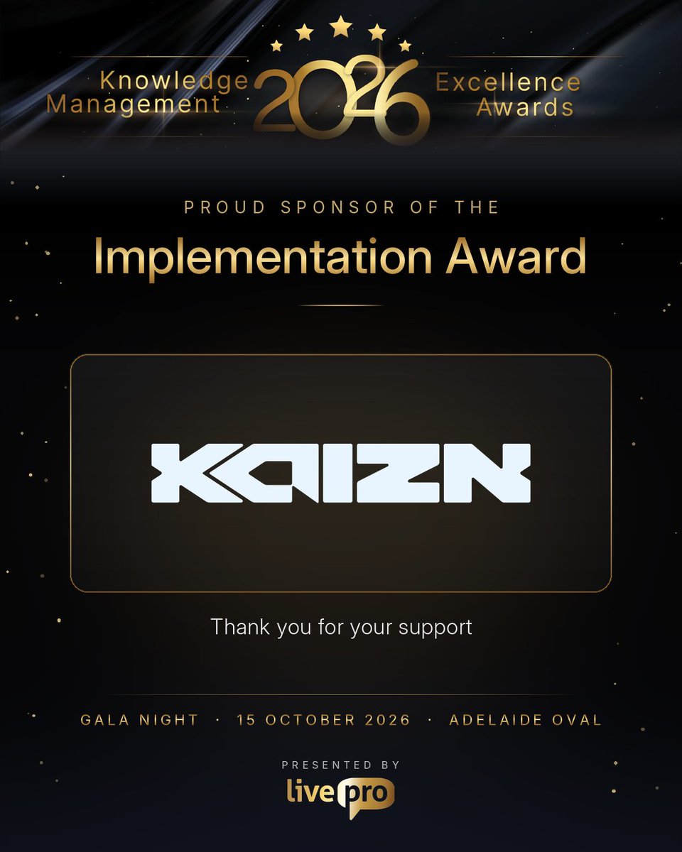 liveprosoftware's tweet photo. A strategy is only as good as its rollout. 🚀
Meet Kaizn, sponsor of the Implementation Award at the 2026 Knowledge Management Excellence Awards! Kaizn will present this award live on stage. Good luck, nominees!
More info 👉 https://t.co/eXLomcfB7o https://t.co/kCMUUGCTOg