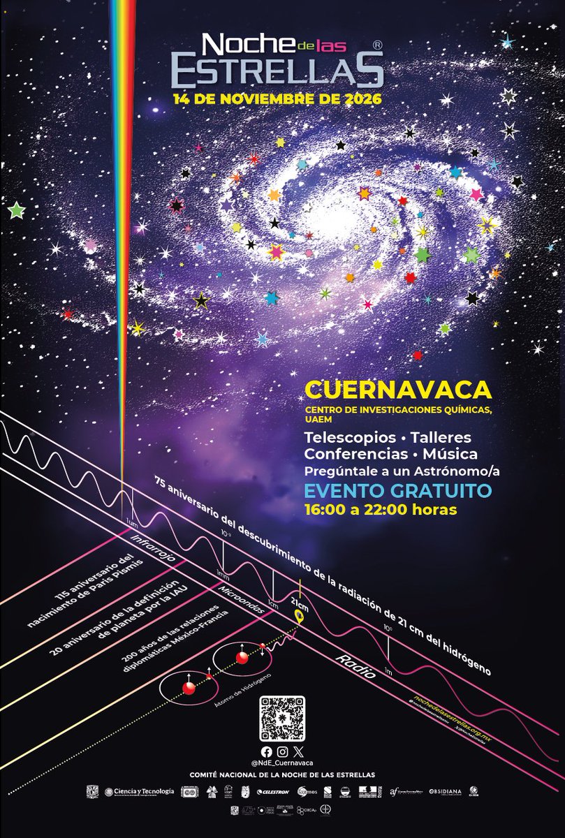 Nde_Cuernavaca's tweet photo. ¡Tenemos NUEVA SEDE para la Noche de las Estrellas en Cuernavaca! 🌌
El cielo, la ciencia y la curiosidad se encuentran este sábado 14 de noviembre en el @CIQUAEM
🔭 Telescopios
🎤 Conferencias
🧪 Talleres
🎶 Música
Registro obligatorio en: https://t.co/UMdbMbommO https://t.co/utLpOWueqm