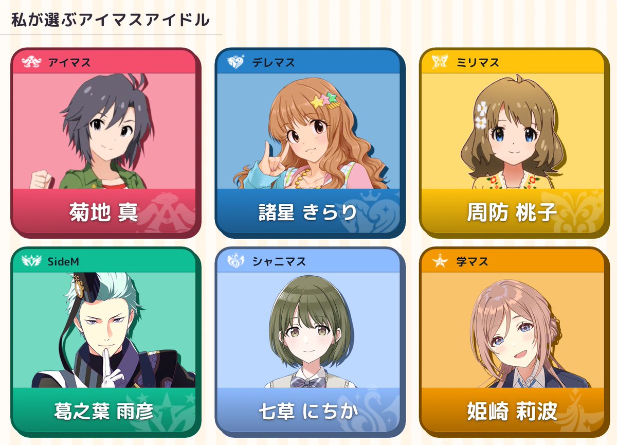 Harume_e0000's tweet photo. 「私が選ぶアイマスアイドル」を作ったよ！
 https://t.co/ewHdU0MFc4
#私が選ぶアイマスアイドル #星月夜ポータル

方向性わかんなすぎてウケる https://t.co/kzQ2k532dP