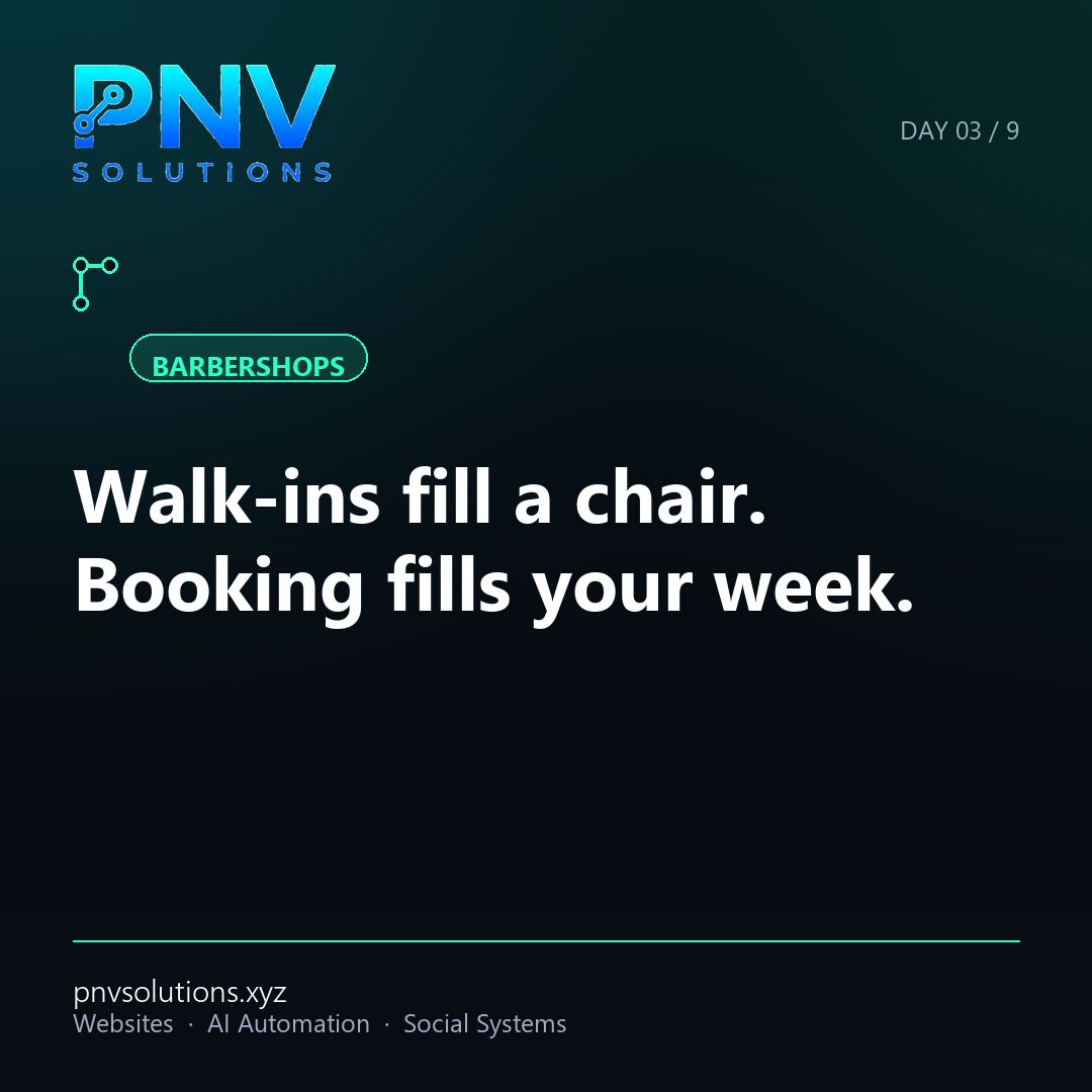 PNV_Solutions's tweet photo. Walk-ins fill your chair. A booking link fills your whole week. Online booking + a chatbot that answers wait-time questions while you work. First Month Free. https://t.co/jnka57X3eP #PNVSolutions #AlbuquerqueBarber https://t.co/ey3AOGRs97
