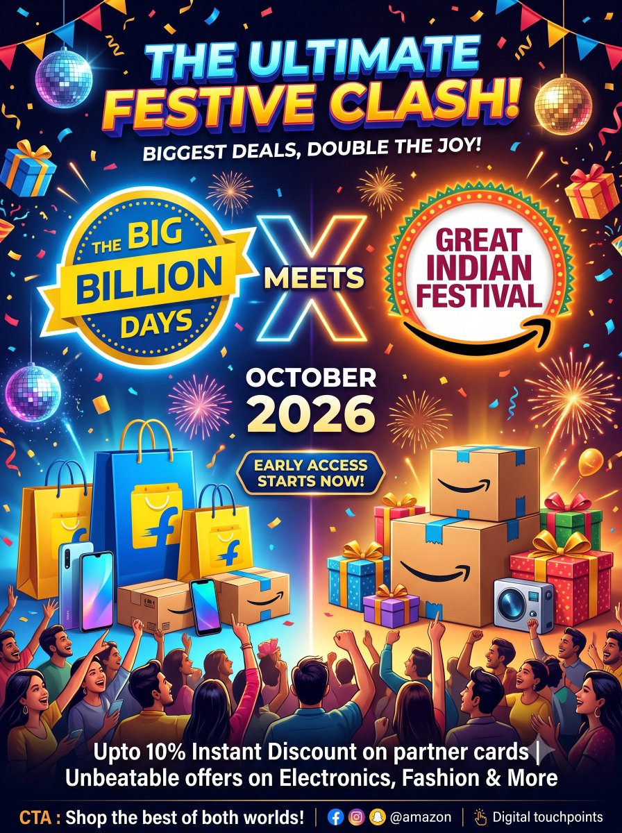 amolsingh98's tweet photo. The biggest festive showdown is live! 🛍️✨ Grab jaw-dropping deals across electronics, fashion, and gadgets from both giants.
🛒 Flipkart BBD: https://t.co/TEbJuZTShY
📦 Amazon GIF: https://t.co/dFfeJCrnL3
#BigBillionDays #GreatIndianFestival #FestiveDeals #Ad https://t.co/Y17BitoL6W