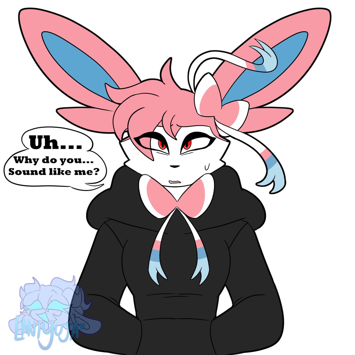 LaniYuja's tweet photo. Two edgy, depressed boys. Same brain... And mommy issues

(I had a dream/idea of a silly, fun idea: if Lucky met another version of himself, but it's a Sylveon Lucky)

Lucky belongs to @odeko_yma 

#luckystar #pokemon #umberon #sylveon https://t.co/qAE0vU4Jjh