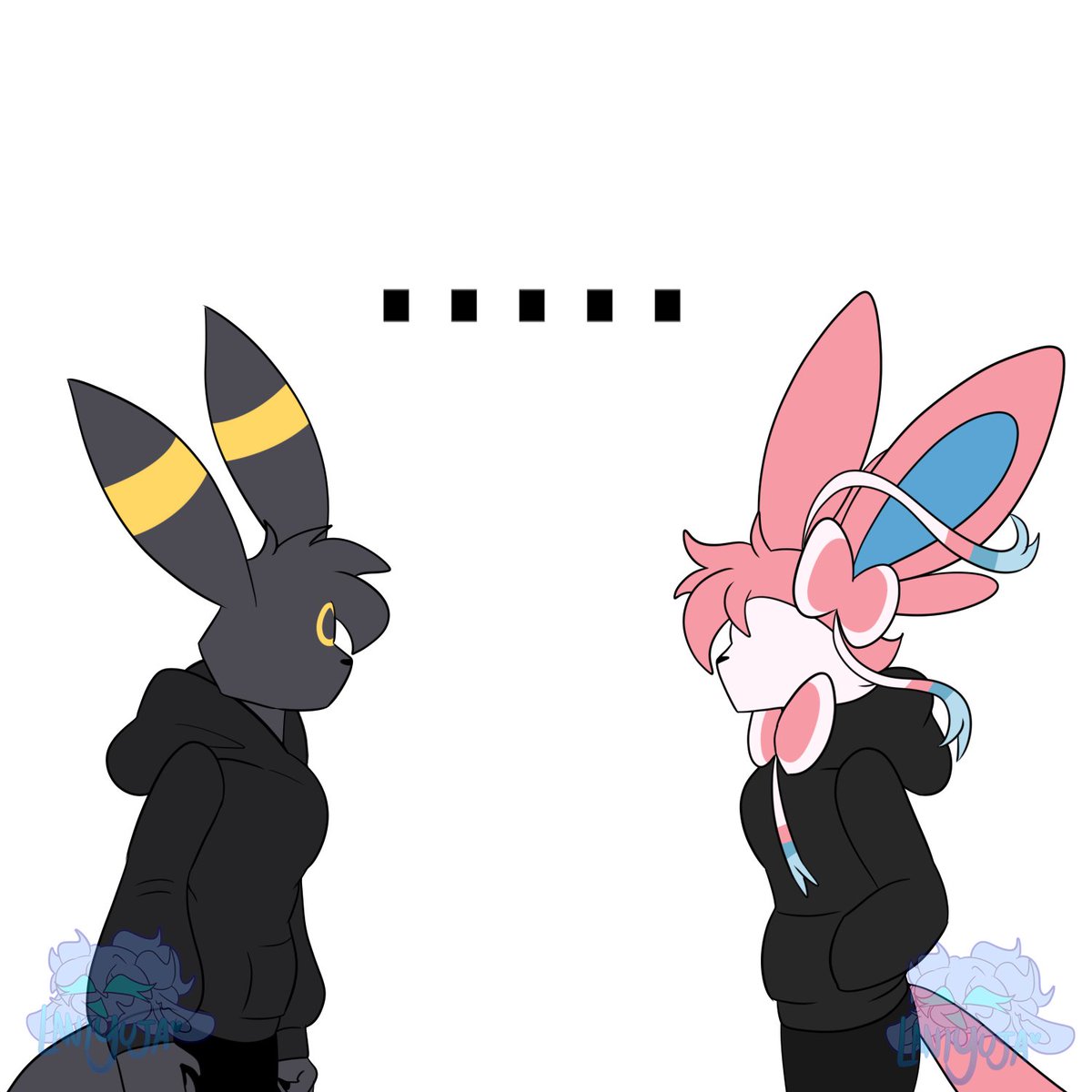 LaniYuja's tweet photo. Two edgy, depressed boys. Same brain... And mommy issues

(I had a dream/idea of a silly, fun idea: if Lucky met another version of himself, but it's a Sylveon Lucky)

Lucky belongs to @odeko_yma 

#luckystar #pokemon #umberon #sylveon https://t.co/qAE0vU4Jjh
