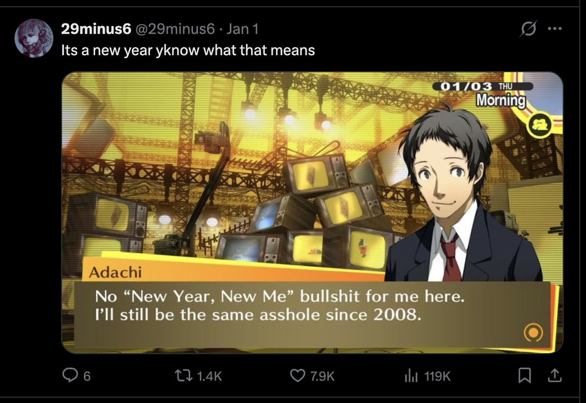 m60pd's tweet photo. The bullshit you do for ez likes

Upload hashtag relatableee adachi screenshot on new years press post bam done idgaf https://t.co/hWa4lssNub