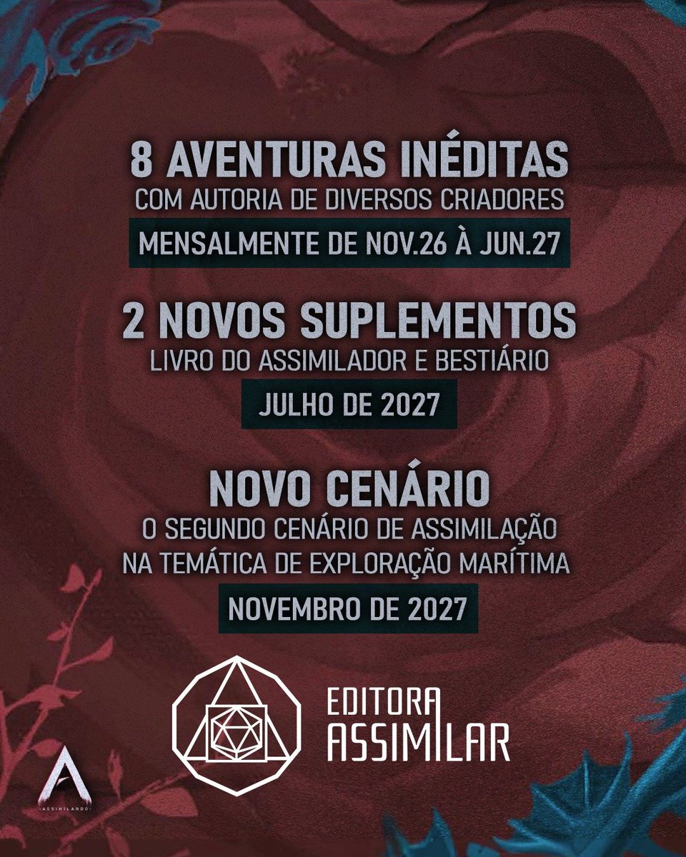 AssimilandoCast's tweet photo. Oficialmente revelado: EDITORA ASSIMILAR!
@AssimilacaoRPG acaba de soltar mais uma novidade e temos o prazer de contar sobre isso por aqui tb! Sejam todos bem vindes a @editorassimilar 

Parabéns a toda equipe 👏 fiquem de olho nas redes para informações!

#ASRPG #AssimilacaoRPG https://t.co/xMRqSlyRam