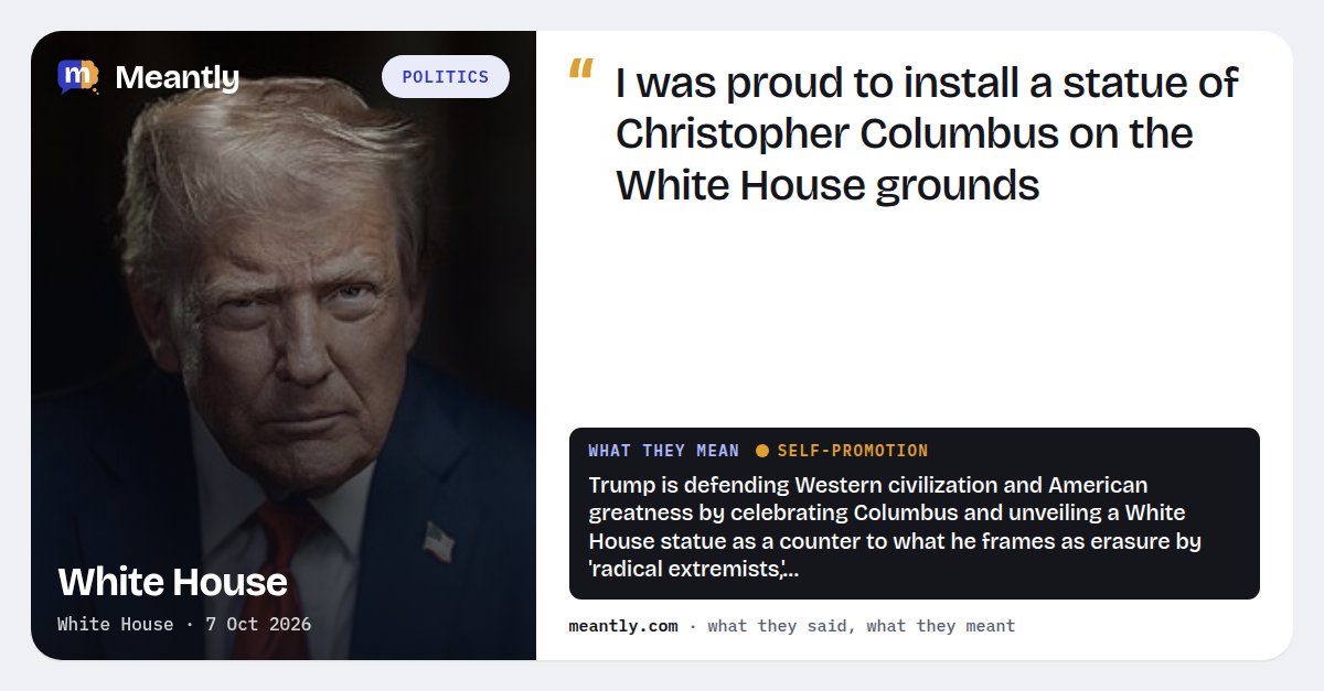 Meantlyhq's tweet photo. 🔥 White House: “I was proud to install a statue of Christopher Columbus on the White House grounds”

Trump is defending Western civilization and American greatness by celebrating Columbus and unveiling a White House statue as a counter to what…

#Trump #WhiteHouse #Politics https://t.co/gJbXn5JUsr