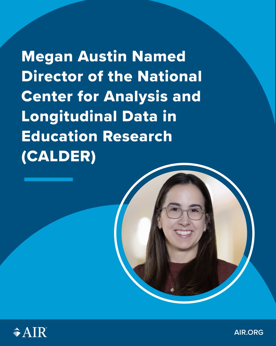 AIRInforms's tweet photo. Congratulations to Megan Austin on being named director of @caldercenter! Megan will lead the center's work producing rigorous, policy-relevant research that helps improve K-12 education outcomes. 

Learn more: https://t.co/CF2D0ulqzY https://t.co/T9DCTbr8uV
