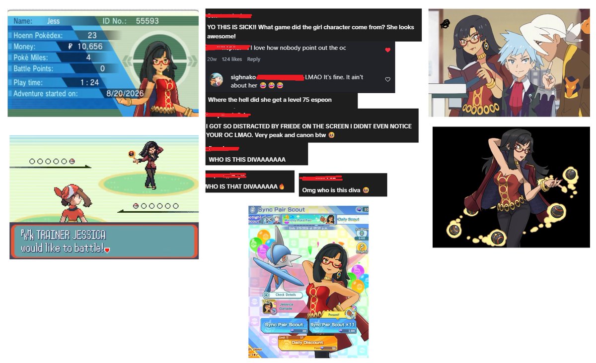 SighNako's tweet photo. Okay as someone who tries putting Jessica in every media Steven's is in. From ROMhacks to fake screenshots

I summed it up to these reactions 😂

"Omg who is that diva?"
NPC Coded
"Is that -insert character here- ?" (We have Sabrina at home)
People questioning her Pokemon choices https://t.co/GANceSRWCN