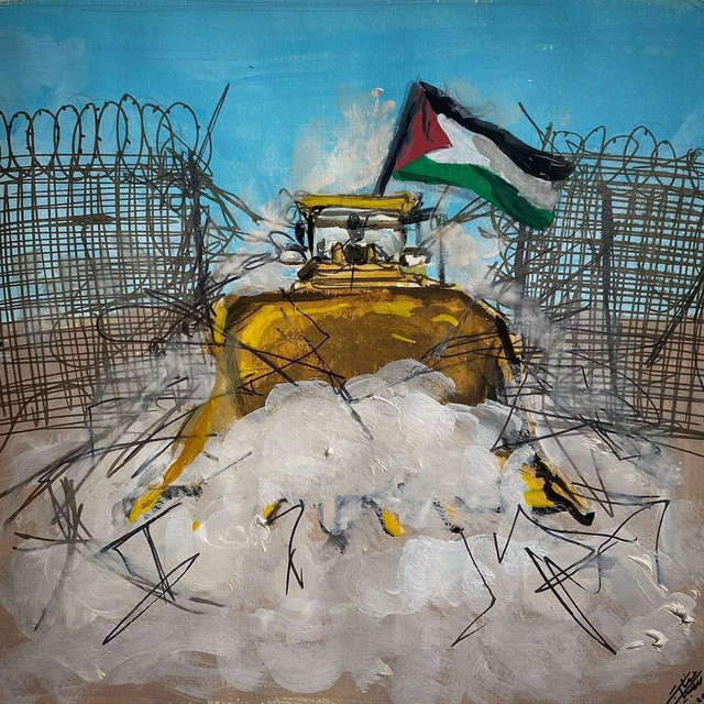 Boudicca61AD's tweet photo. Another based painting "The Bulldozer" by Palestinian artist Beesan Arafat. https://t.co/IQGpiu0tqA