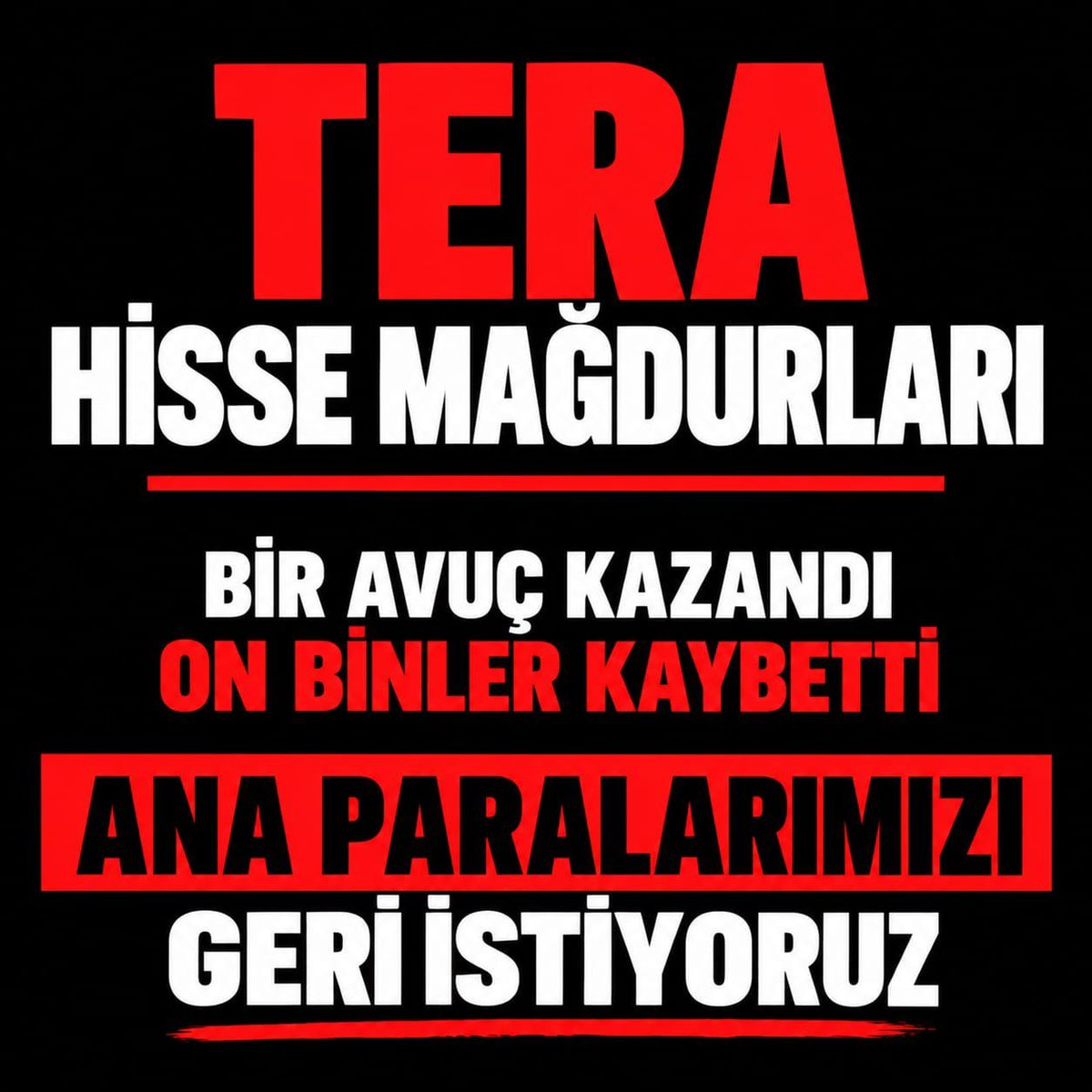 birmak1972's tweet photo. HİSSELERDE ÇÖZÜM İSTİYORUZZZ❗❗❗
#terahisseleriocaksöndürdü
#terahisseleriaileleriyıktı
#TeraVeHisseMağdurları
#hisselereçözüm
@spkgovtr @_cevdetyilmaz @abakingurlek  @memetsimsek @RTErdogan
#TeraHisselerindeAnaPara https://t.co/snJ96zxXJI