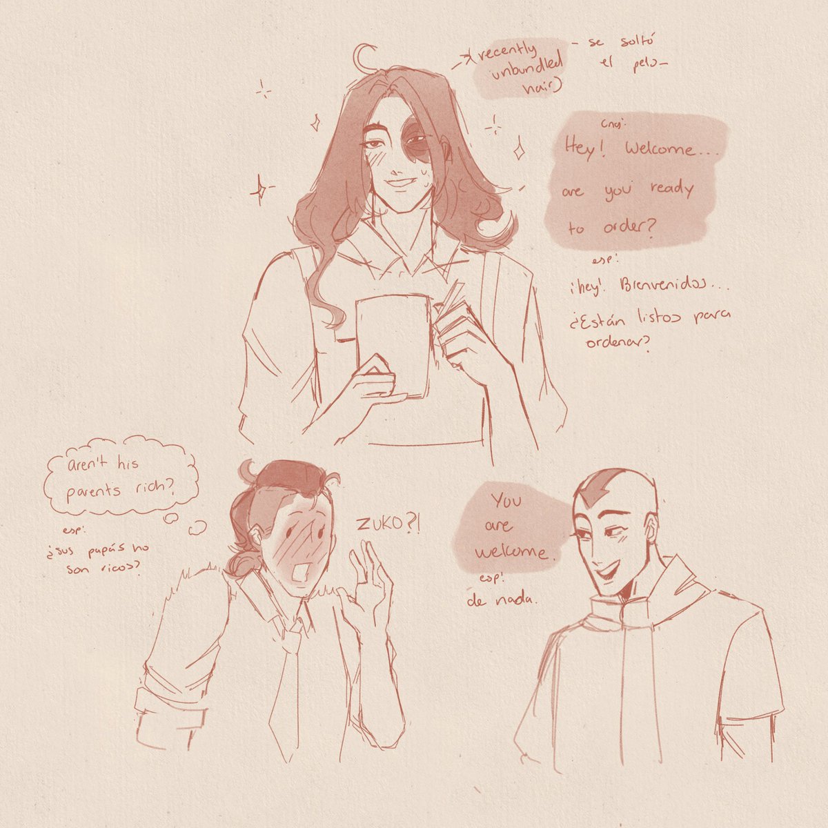 kimichi_cm's tweet photo. Hehe sooo I’m making more content of zukka ;> I don’t have that much time recently but here a small comic with a barista zuko drawing ;P🐛🌈💖

#zukka #zuko #sokka #atlab #zukoxsokka https://t.co/52HhIALWAC