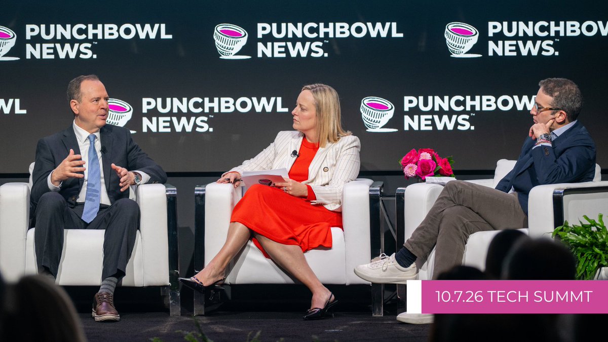 PunchbowlNews's tweet photo. Afterward, Punchbowl News Founders @apalmerdc and @JakeSherman sat down with @SenAdamSchiff (D-Calif.) for a special LIVE edition of Fly Out Day, followed by a reporter panel with Punchbowl News Tech Reporter @BenBrodyDC and @nytimes Technology Correspondent @MikeIsaac. https://t.co/piaDblJrr2