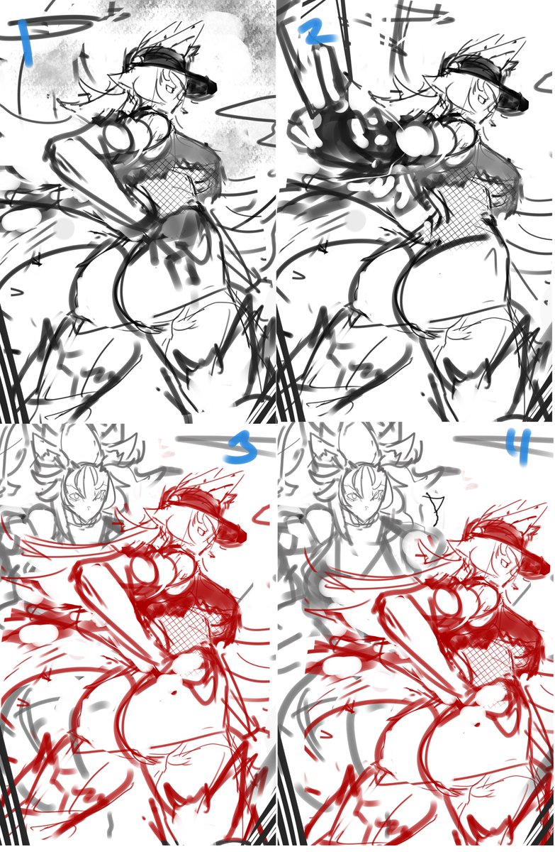 ExodamArtworks's tweet photo. Wips of The recent Wolftreya piece! This is how I usually plan to stuff out when it comes to a piece https://t.co/8FUgyYo62y