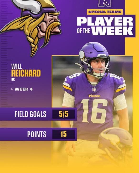 ThesingAnt65426's tweet photo. Vikings number 1 offensive player Will Reichard. #skol https://t.co/9rdYL87cQs