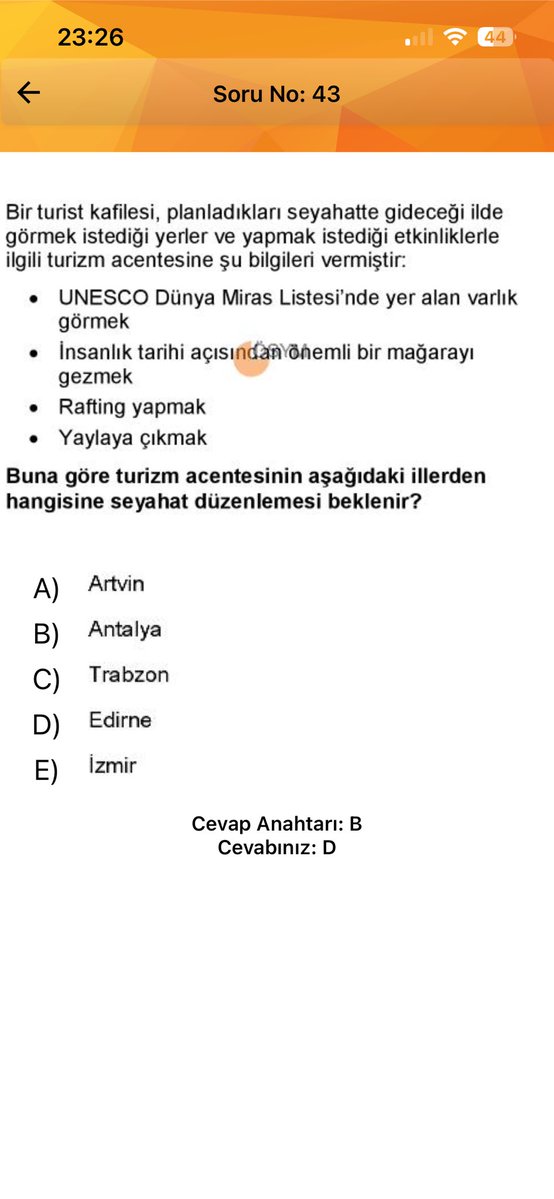 Tuncayssen's tweet photo. #kpsslisans yahu ben bunu zaten yanlış yapmıştım ama Trabzon’u işaretlemiştim. Size göre ise D şıkı yani Edirneyi işaretlemişim @OSYMbaskanligi  yazık https://t.co/1Rm3nieaHh
