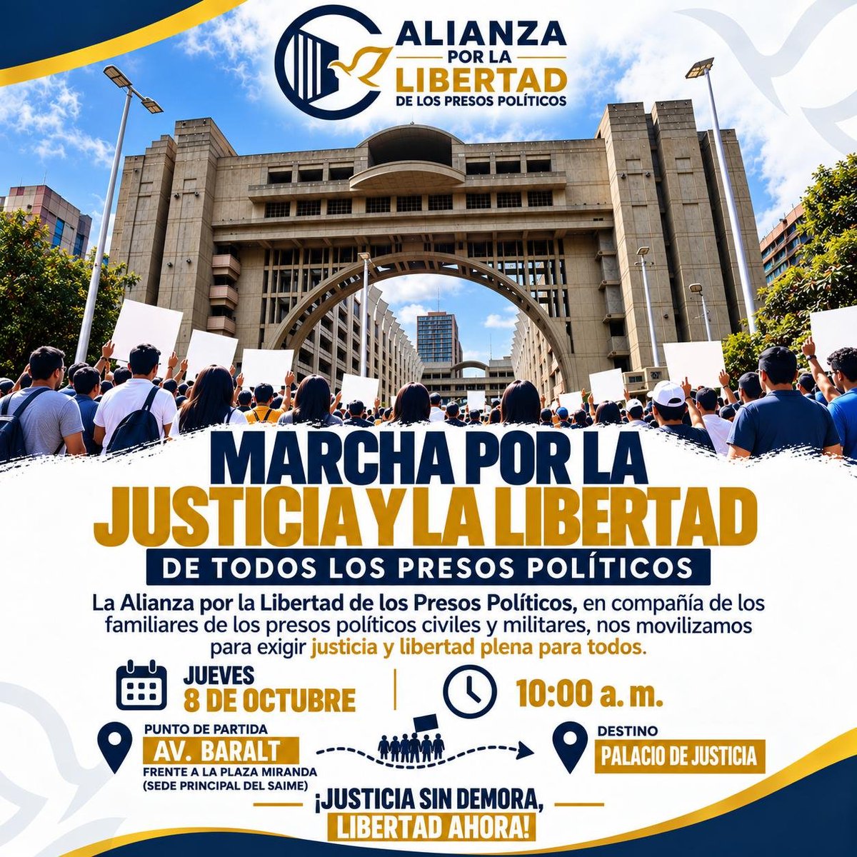 torreseduardoj's tweet photo. Abogados de Venezuela: 
Acompañemos a las familias de los presos políticos en Venezuela, civiles y militares. 

Mañana en el centro de Caracas, a las 10:00 AM en Plaza Miranda, Av Baralt. Hacia el Palacio de Justicia, lleva tu toga.

🇻🇪⚖️Libertad para todos los presos políticos. https://t.co/sChM7GYuIn