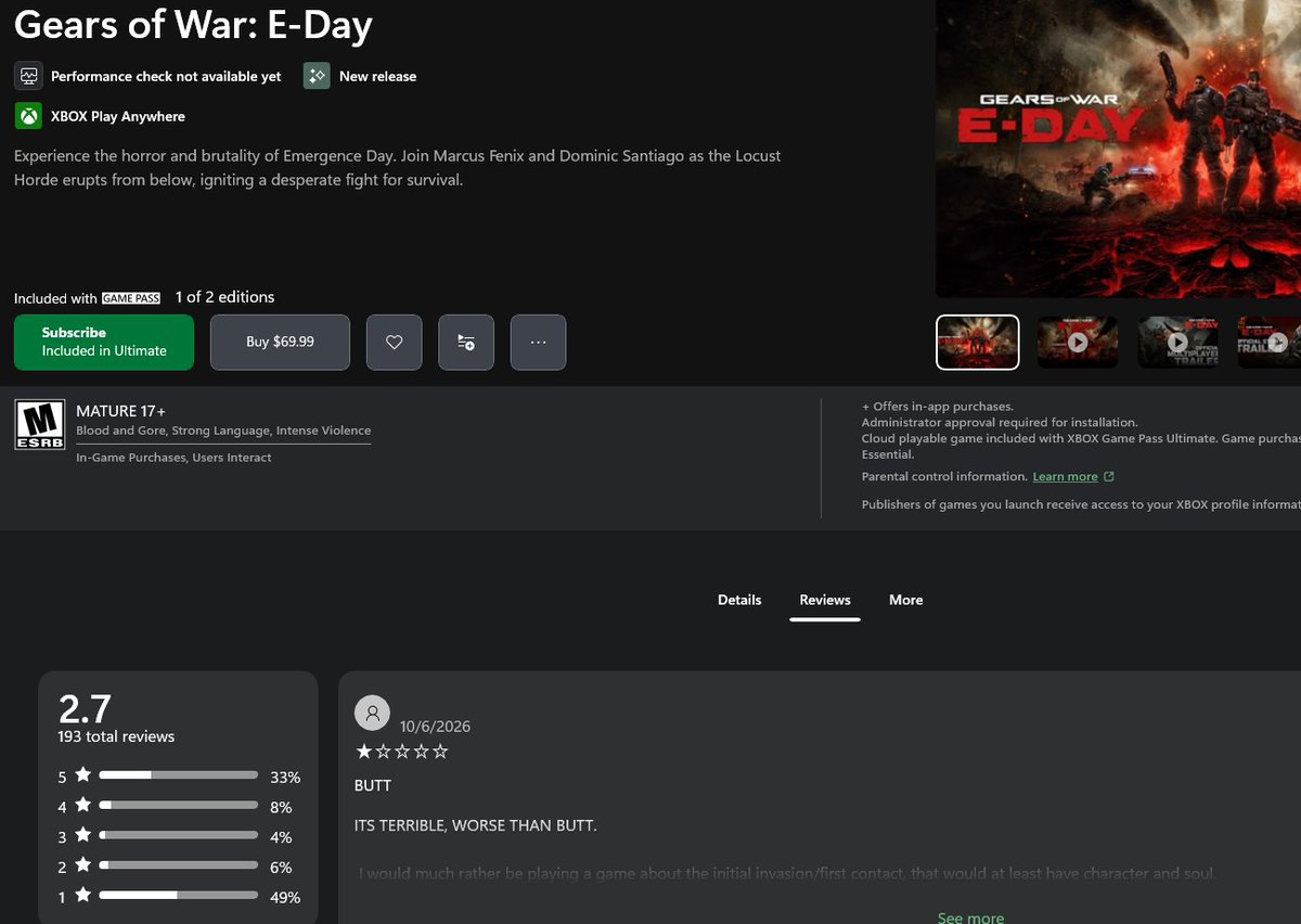 VictusThraex's tweet photo. So how's E-Day doing on Xbox?
HAHAHAHAHAHAHAHAHAHAHAHA
49% 1 star....🫵🤣 https://t.co/od8LA5nDzv