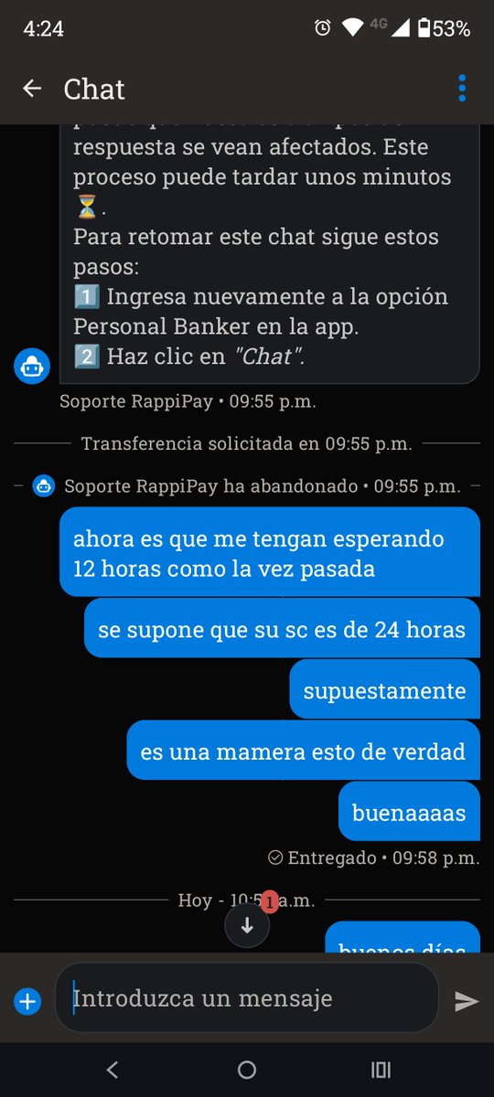 Darmych98's tweet photo. @RappiPay  me pueden explicar que llevo más de 12 horas esperando para que alguien se digne a contestarme una inquietud que tengo en mi cuenta??? esto ya es absurdo!!! https://t.co/hG0FPw4zLa