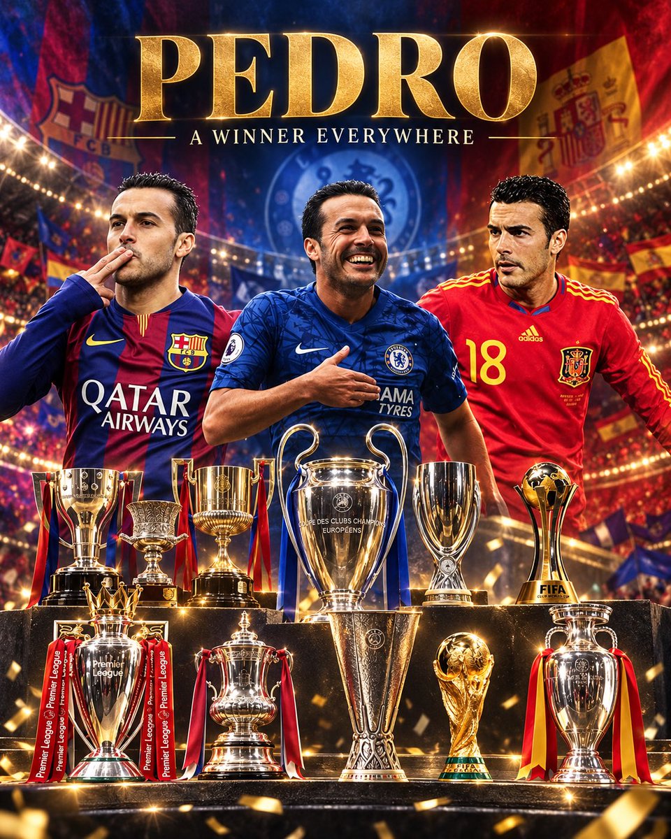 Josepintor80451's tweet photo. 🏆 A winner everywhere he went.

Pedro Rodríguez has retired from professional football after a career filled with unforgettable moments and 25 trophies. 👏🇪🇸

🔵🔴 Barcelona: 5 La Liga titles, 4 Spanish Super Cups, 3 Champions Leagues, 3 UEFA Super Cups, 3 Copas del Rey, and 2 Club World Cups.

🔵 Chelsea: Premier League, FA Cup, and Europa League.

🇪🇸 Spain: 2010 World Cup and Euro 2012.

From Tenerife to the biggest stages in football—thank you for the memories, Pedrito. ❤️⚽

Source: @FabrizioRomano