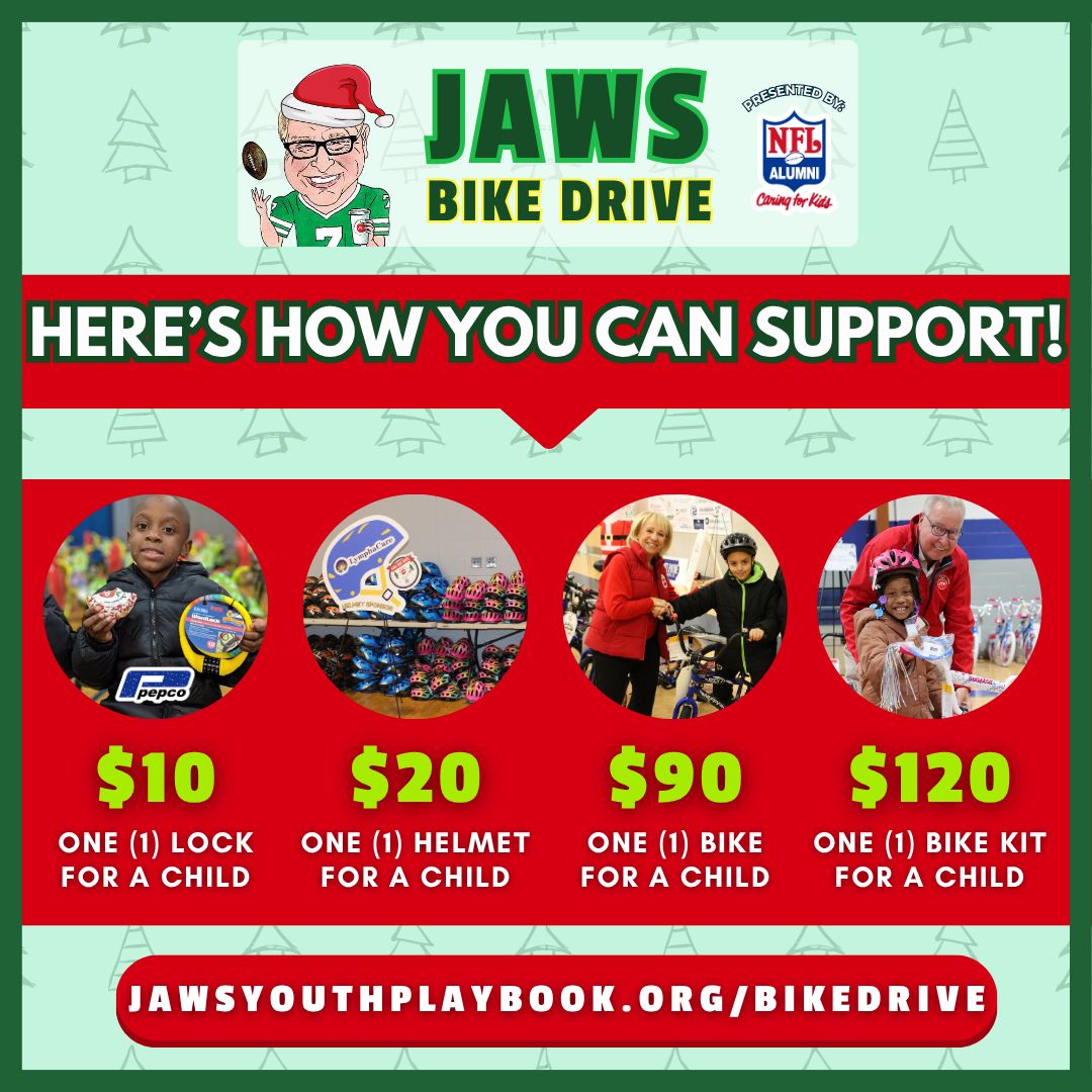 JawsYouthPlay's tweet photo. How was this already a year ago?! 

At last year’s 10th Anniversary, @NBCSphilly stopped by @jawsceoQB’s annual Jaws Bike Drive presented by @NFLAlumni, to capture the magic of giving out hundreds of bikes to at-risk youth in our community. 🚲❤️ https://t.co/prqoRKljpP